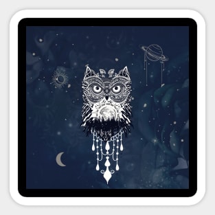 The celtic owl with rocks and trees Sticker